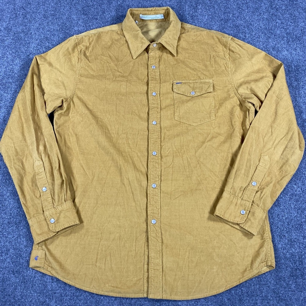 Criquet Corduroy Pearl Snap Shirt Mens XL Yellow Long Sleeve Casual Cotton